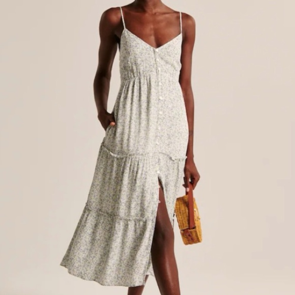 Abercrombie And Fitch Floral Button Up Midi Dress Size XS Tall Blue Green White